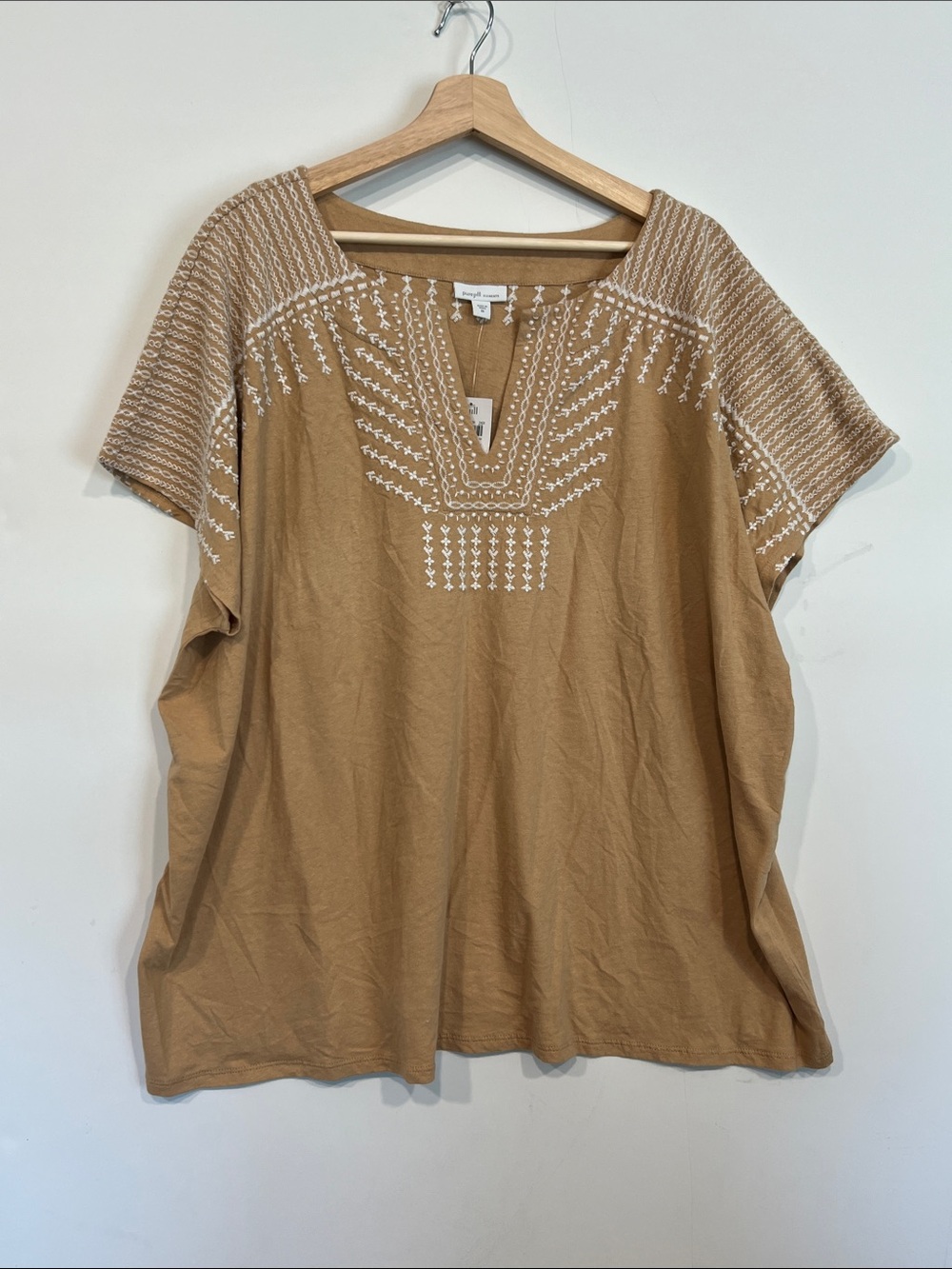 NEW J. Jill Pure Jill Elements Embroidered Shirt in Tan Size 3X